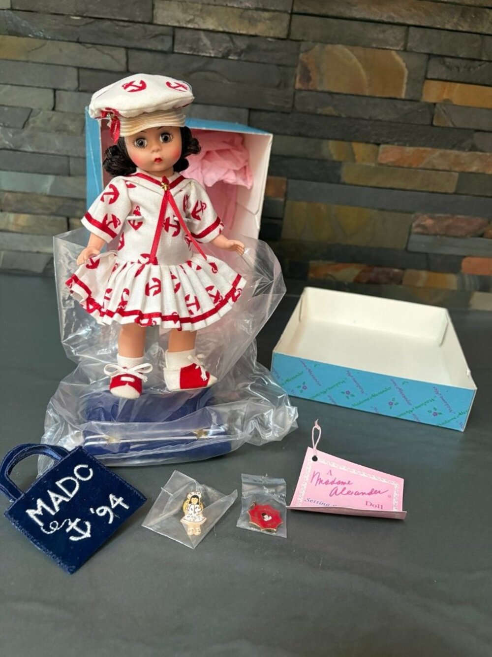 Vintage 94 Madame Alexander MADC Setting Sail For Summer Doll 8” W Stand In Box